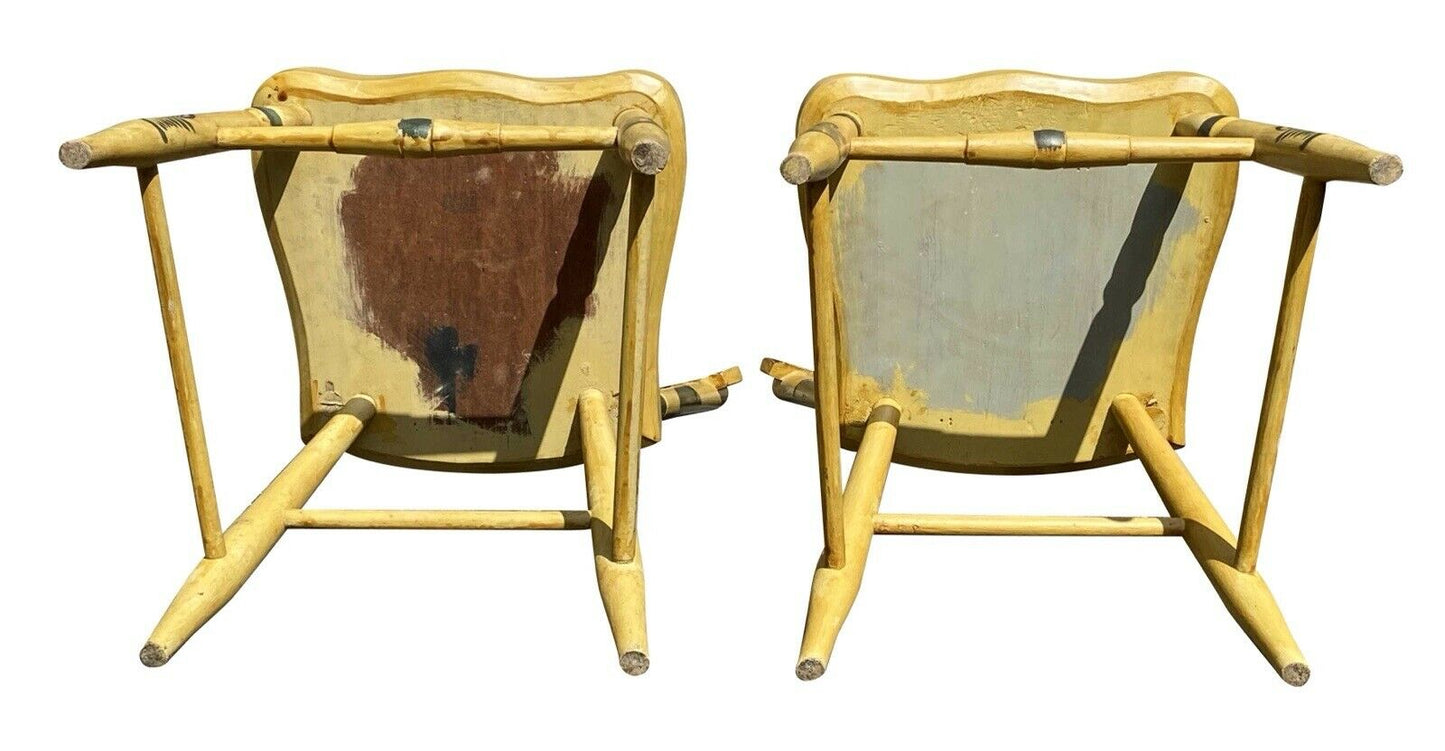 19TH C ANTIQUE SET OF 6 COUNTRY SHERATON YELLOW FANCY PAINT DINING CHAIRS