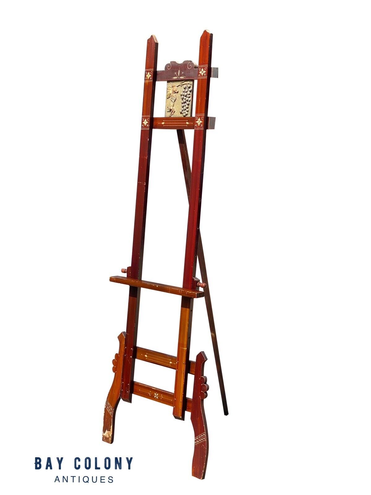 Antique Art Nouveau Fine Art Display Easel in Faux Mahogany Grain Painted Finish