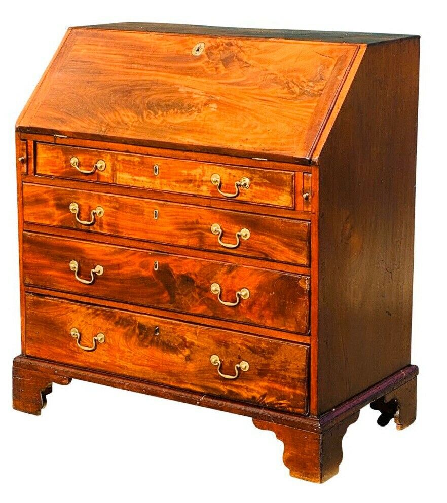 18TH C ANTIQUE CHIPPENDALE MAHOGANY SLANT LID SECRETARY DESK