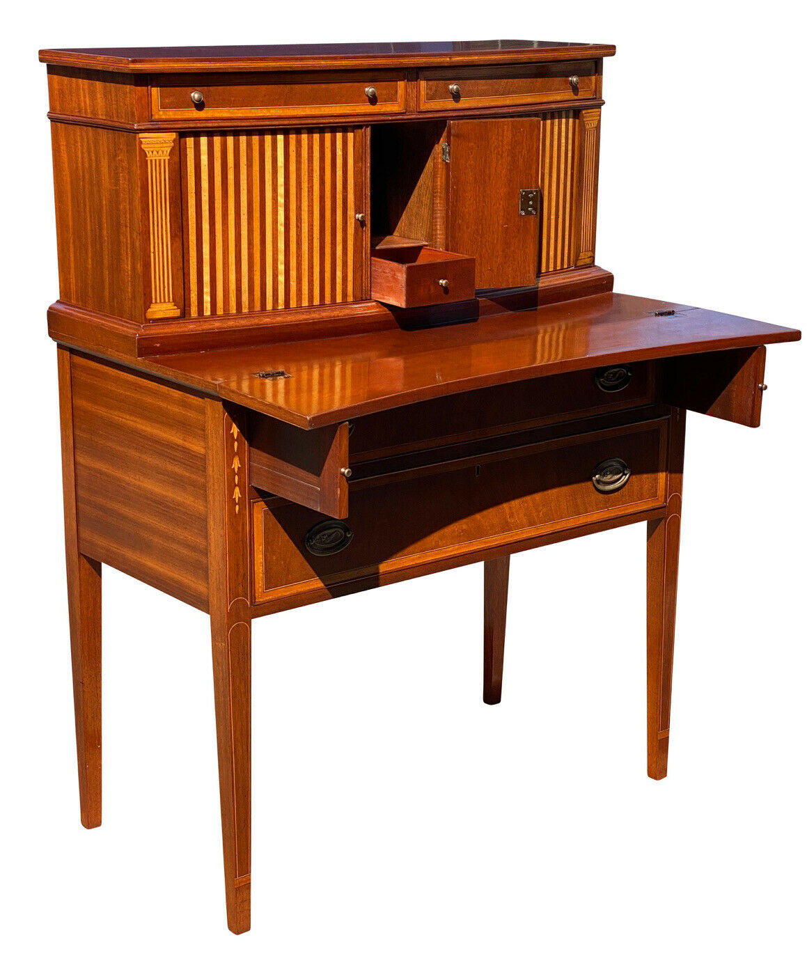 20TH C FEDERAL ANTIQUE STYLE BOSTON MAHOGANY TAMBOUR LADIES SECRETARY DESK