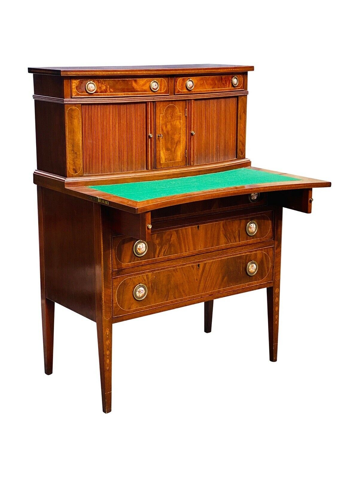 20TH C FEDERAL ANTIQUE STYLE BOSTON MAHOGANY LADIES TAMBOUR SECRETARY DESK