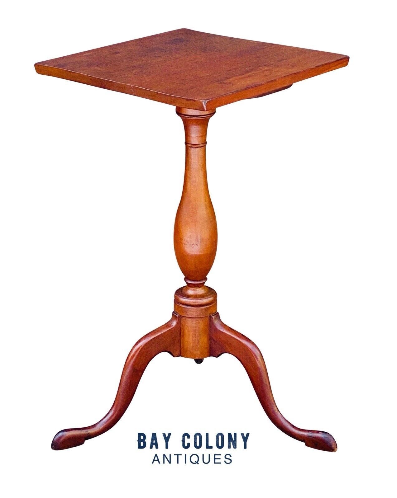 19th C Antique Queen Anne Connecticut Cherry Candle Stand / End Table