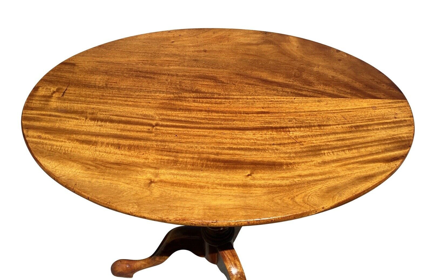 20th C Queen Anne Antique Style Oval Pecan Tilt Top Table