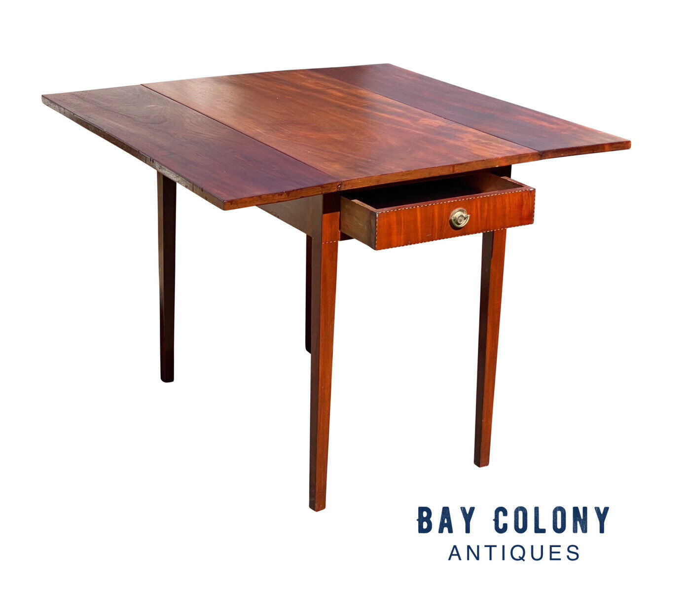 Antique Mahogany Federal Period Drop Leaf Table With Inlay & One Drawer