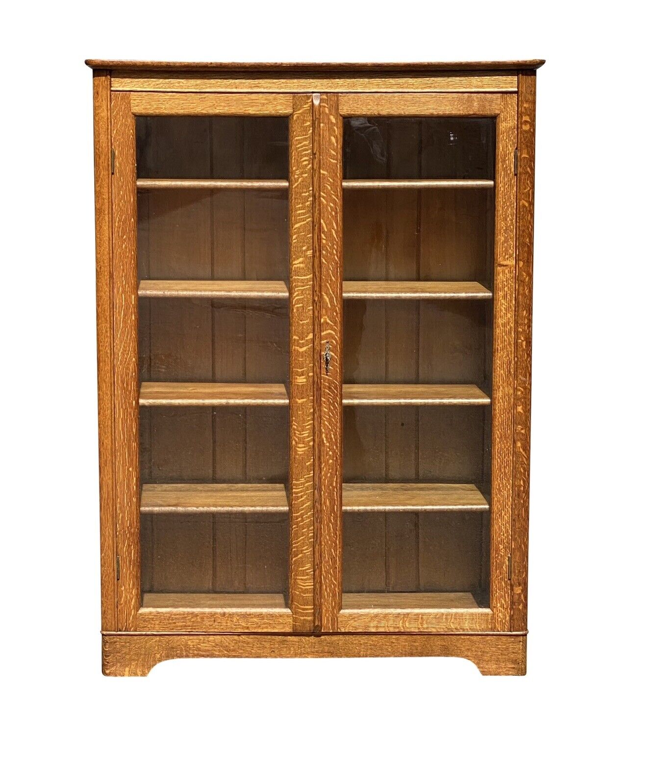 20th C Antique Tiger Oak Larkin Double Glass Door Bookcase / China Cabinet
