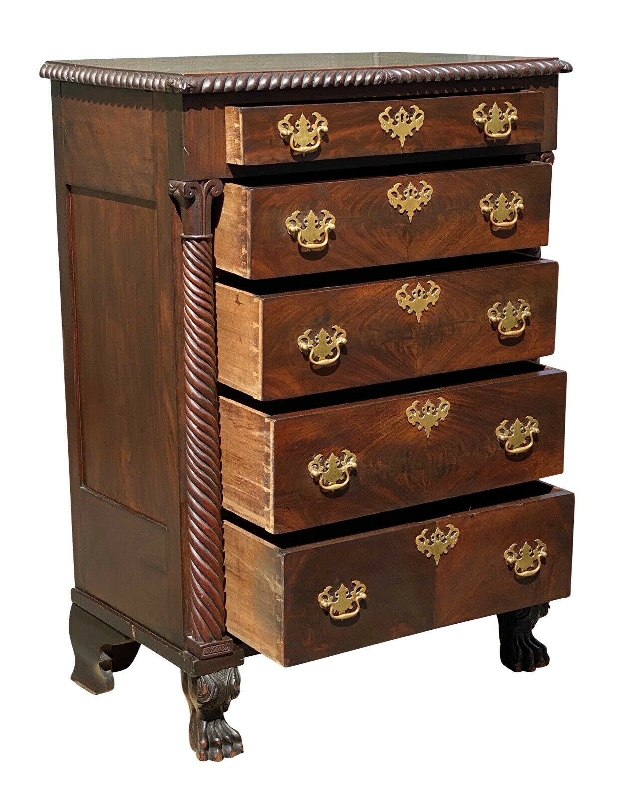 19th C Antique Pennsylvania Neoclassical Mahogany Lingerie Chest / Dresser