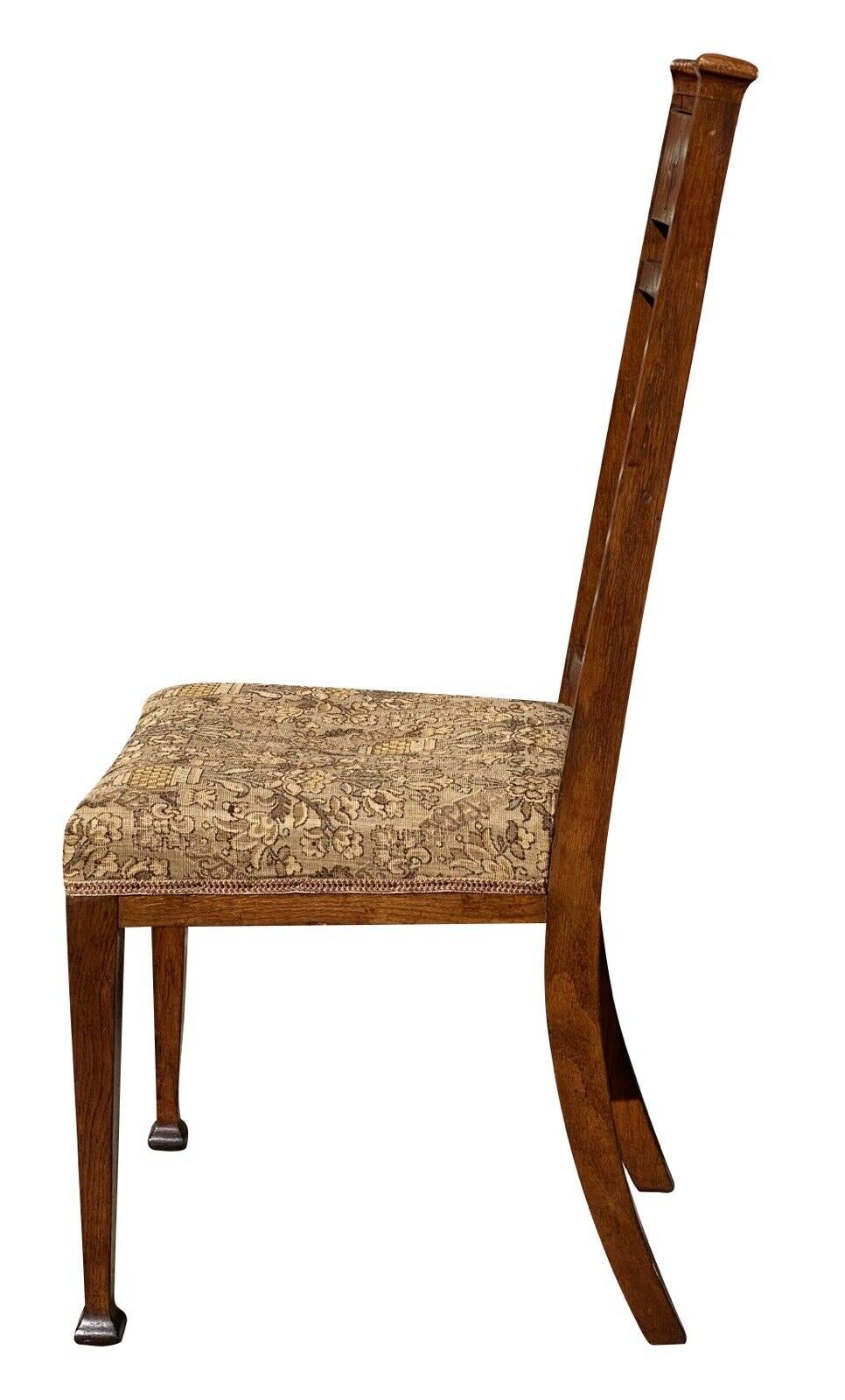 20TH C ANTIQUE ARTS & CRAFTS / ART NOUVEAU TIGER OAK SIDECHAIR W/ METAL INLAY
