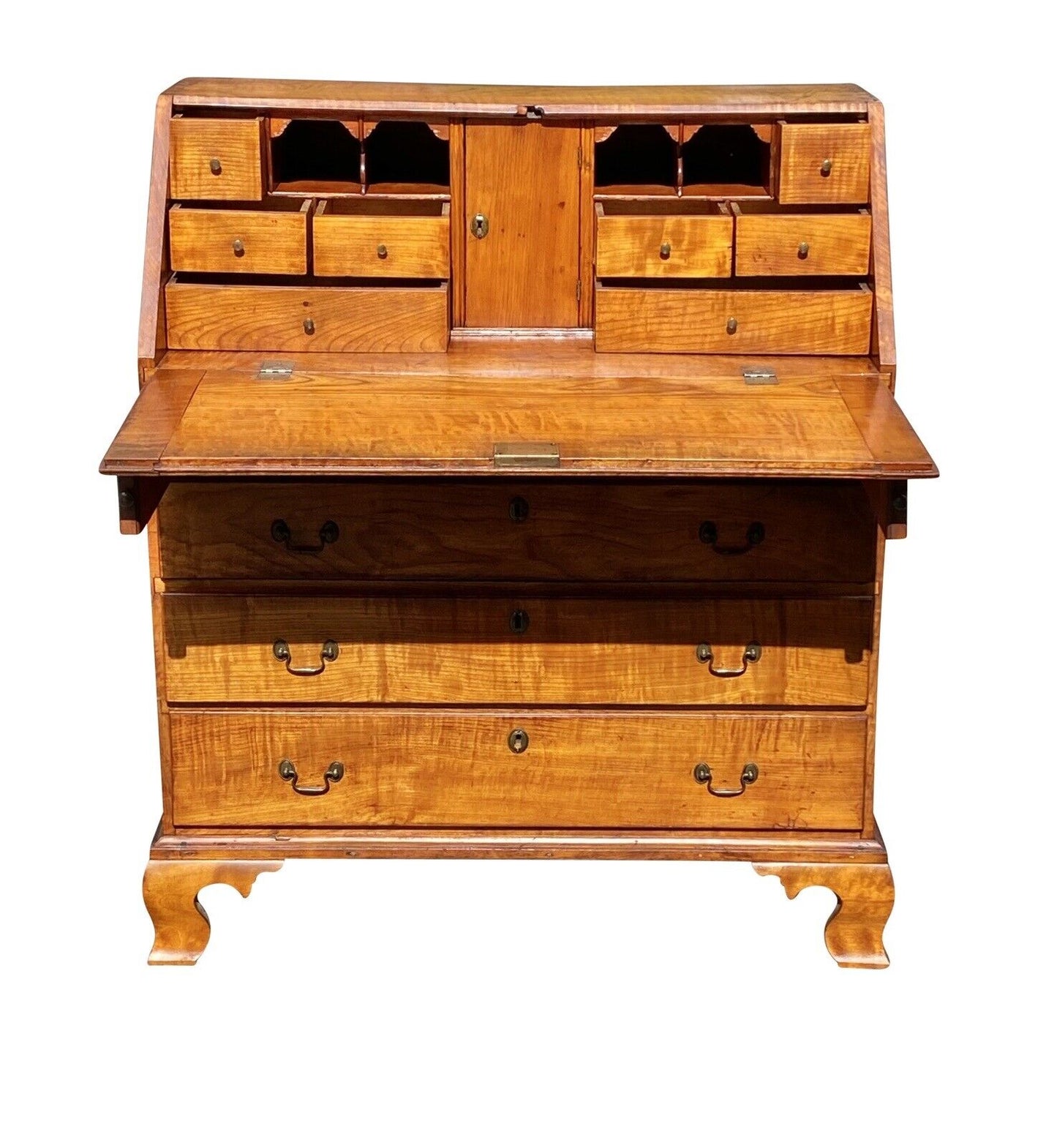 18th C Antique New England Chippendale Apple Wood Slant Lid Secretary Desk
