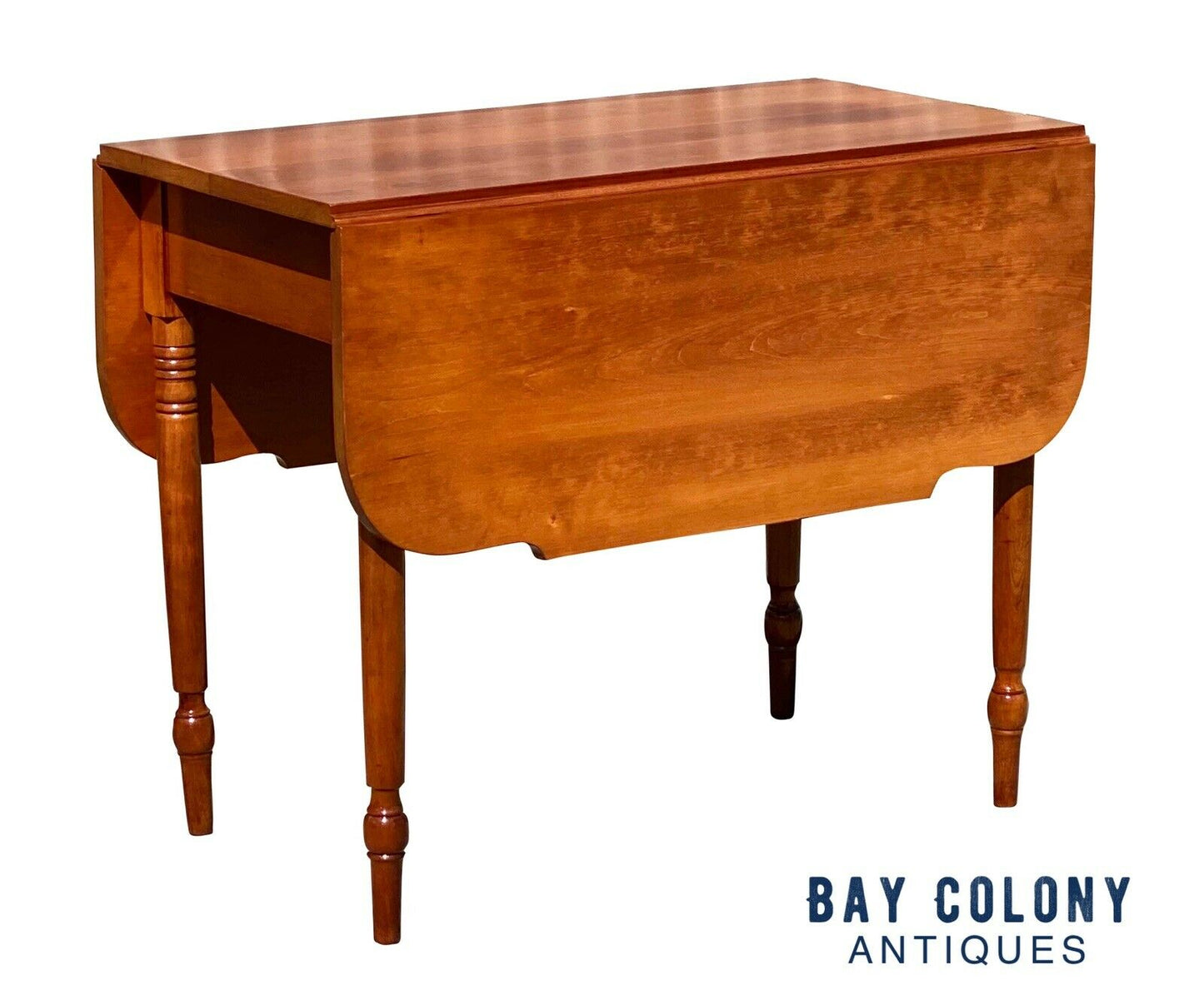 19th C Antique Country Sheraton Cherry Drop Leaf Dining Table