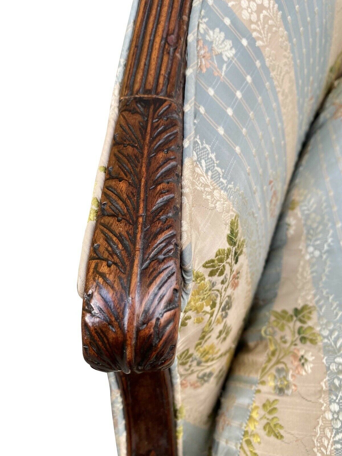 20th C Antique Sheraton Mahogany Sofa W/ Reeded Legs & Conch Shell Inlay