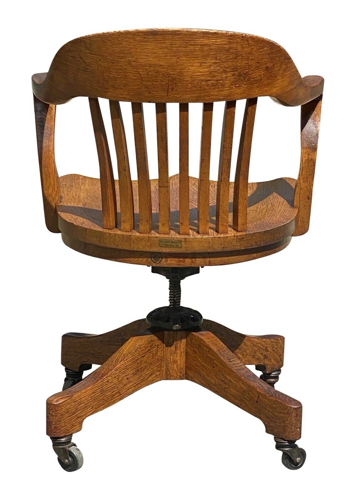 20TH C ANTIQUE ARTS & CRAFTS MILWAUKEE CHAIR CO OAK SWIVEL OFFICE / DESK CHAIR