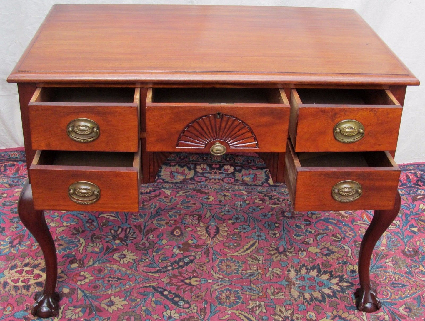 19TH CENTURY BALL & CLAW CHIPPENDALE STYLED MAHOGANY DESK WITH SHELL CARVINGS