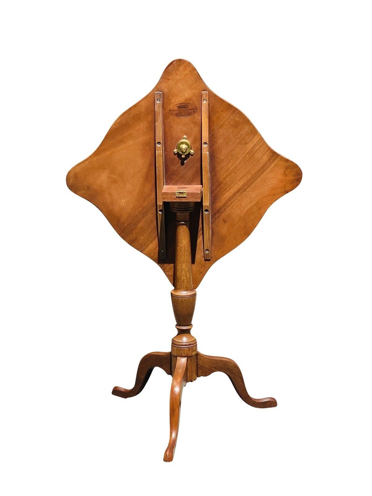20th C Queen Anne Antique Style Henkel Harris Mahogany Tilt Top Candle Stand
