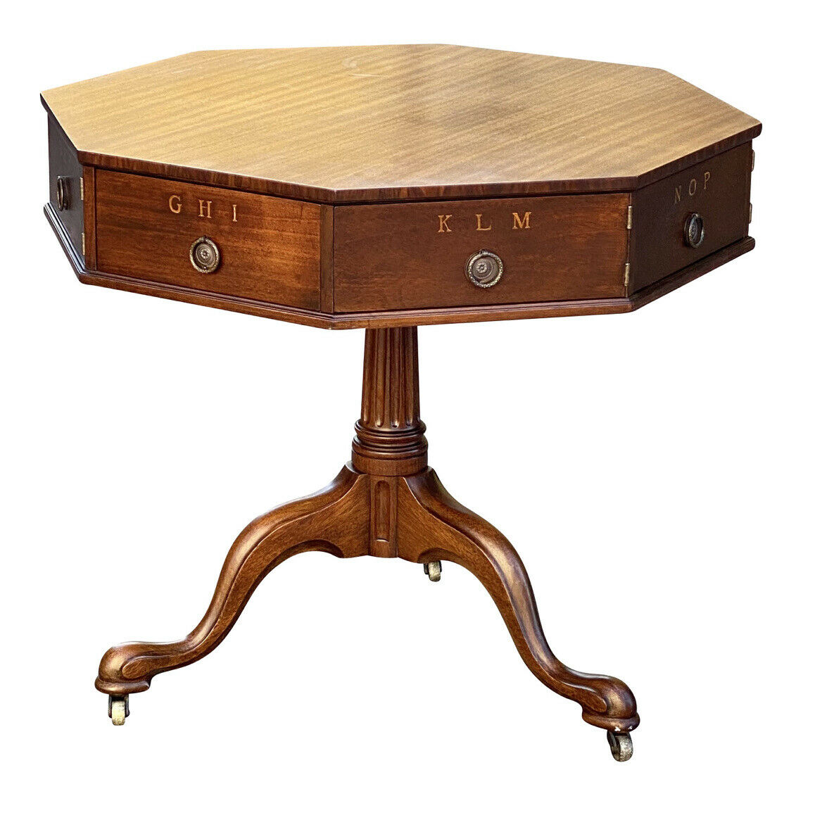 20TH C ANTIQUE STYLE OCTAGONAL MAHOGANY WRITING TABLE ~ JEFFERSON MONTICELLO