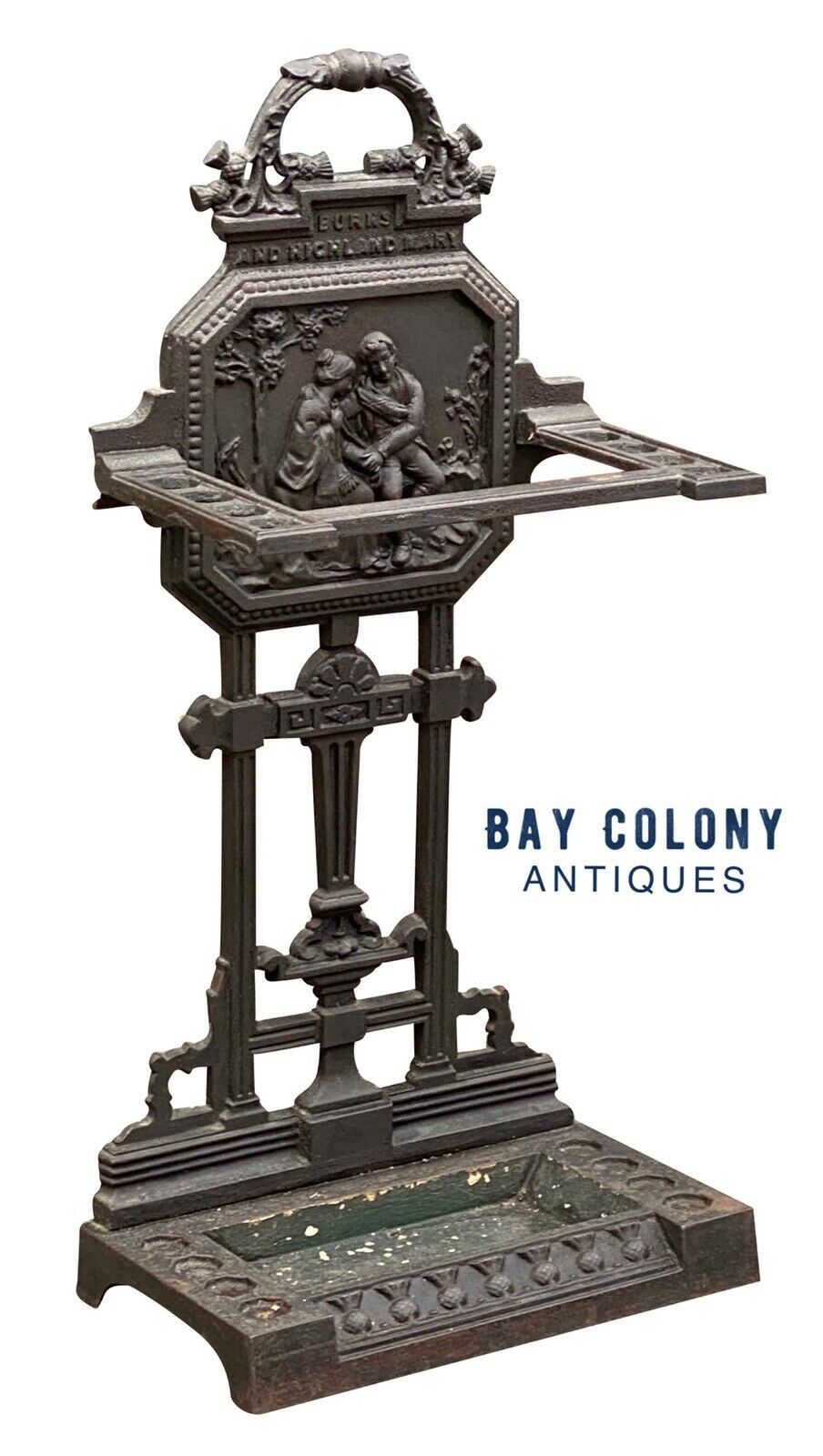 19th C Antique Victorian Cast Iron Umbrella Stand ~ Robert Burns & Highland Mary