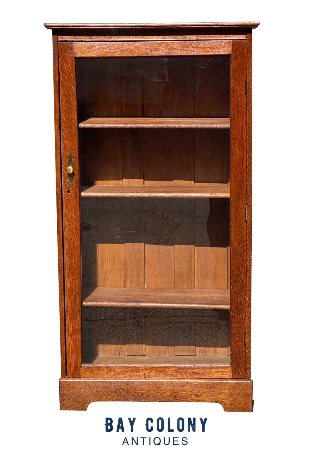 Antique Tiger Oak Larkin Single Door Bookcase / China Cabinet