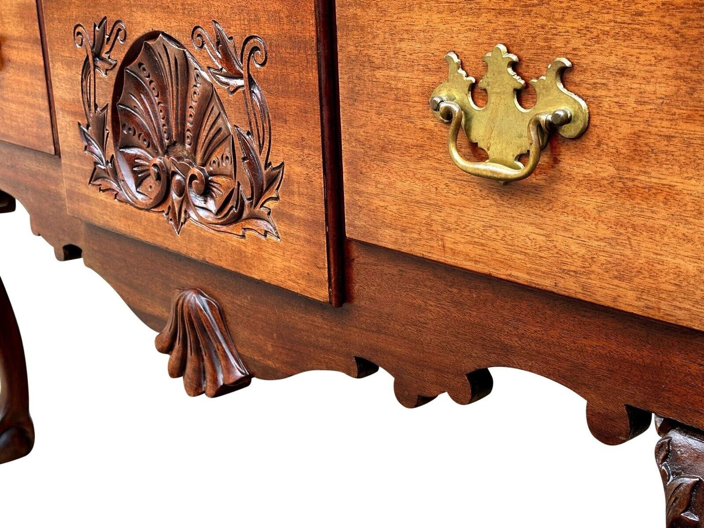 Antique Chippendale Style Mahogany Shell Carved Highboy on Ball & Claw Feet