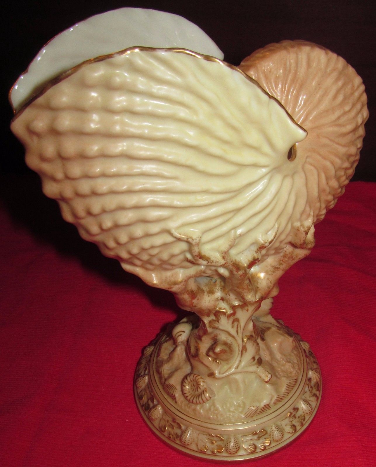 PAIR OF ANTIQUE ROYAL WORCESTER NAUTILUS SHELL FORMED VASES