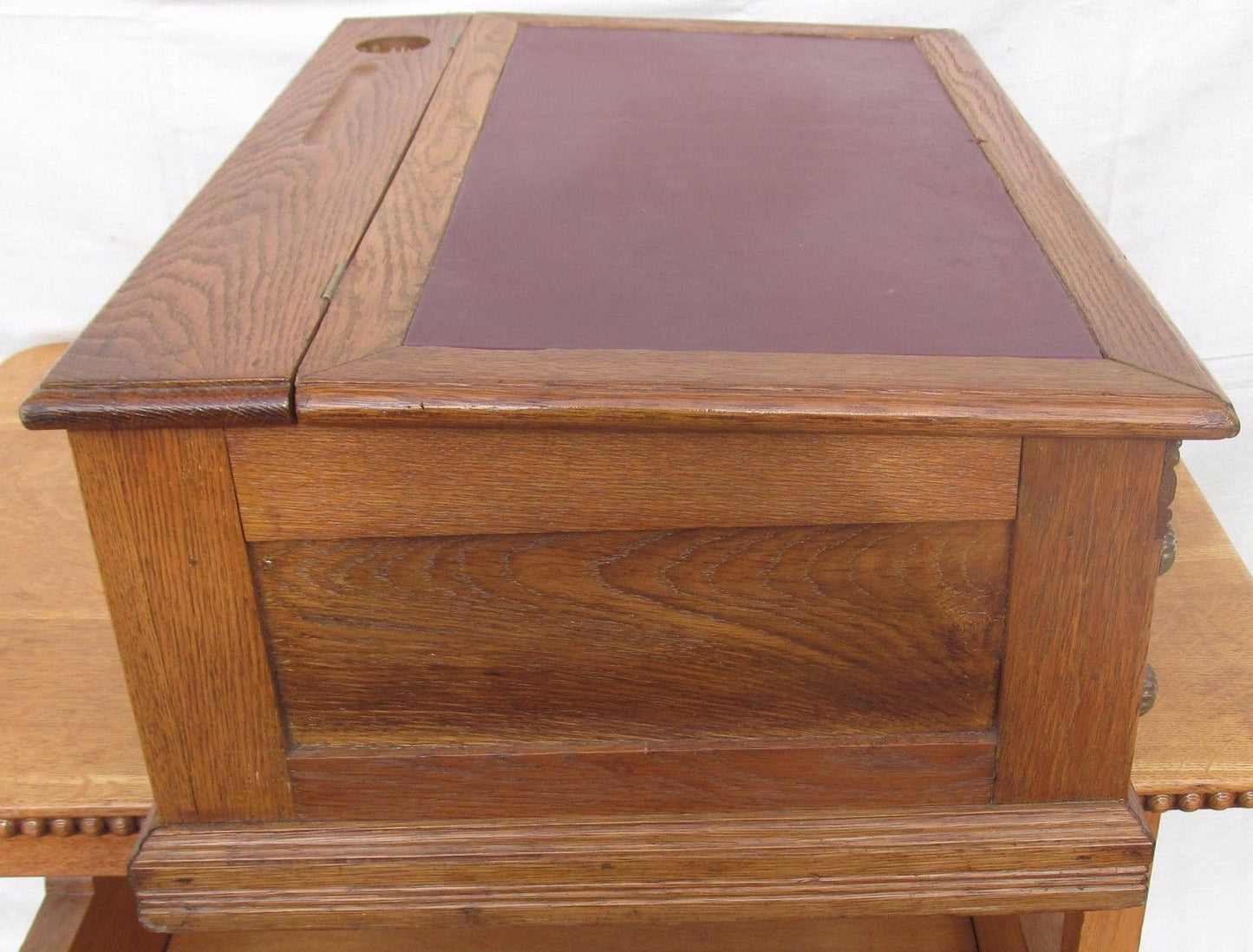 VICTORIAN SOLID OAK TABLE TOP CLERK'S DESK WITH LEATHER TOP
