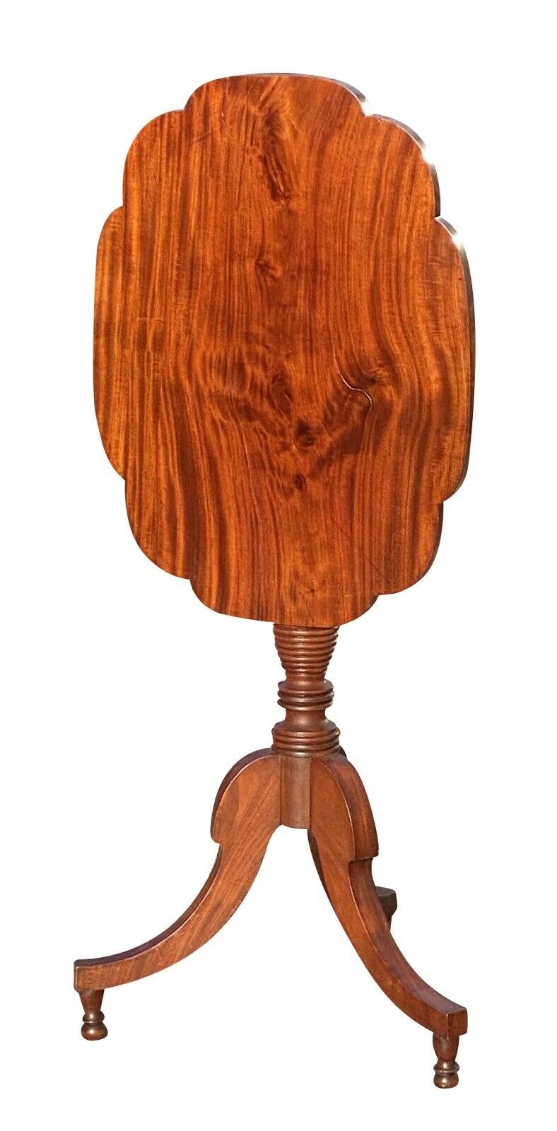 19th C Antique Federal Period Mahogany Tilt Top Table / Candle Stand