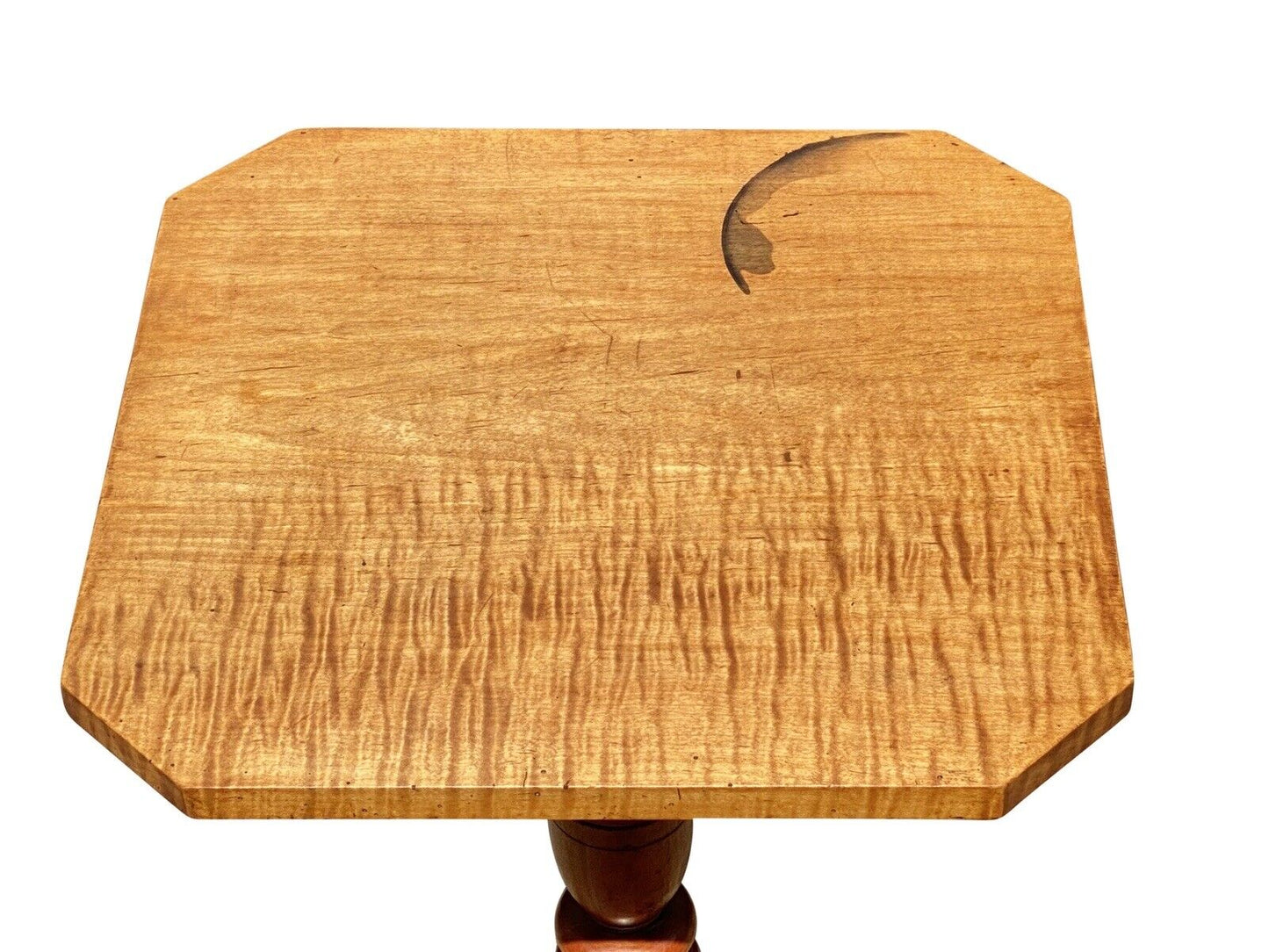 19th C Antique Federal Period Tiger Maple Candlestand / End Table - Curly Maple