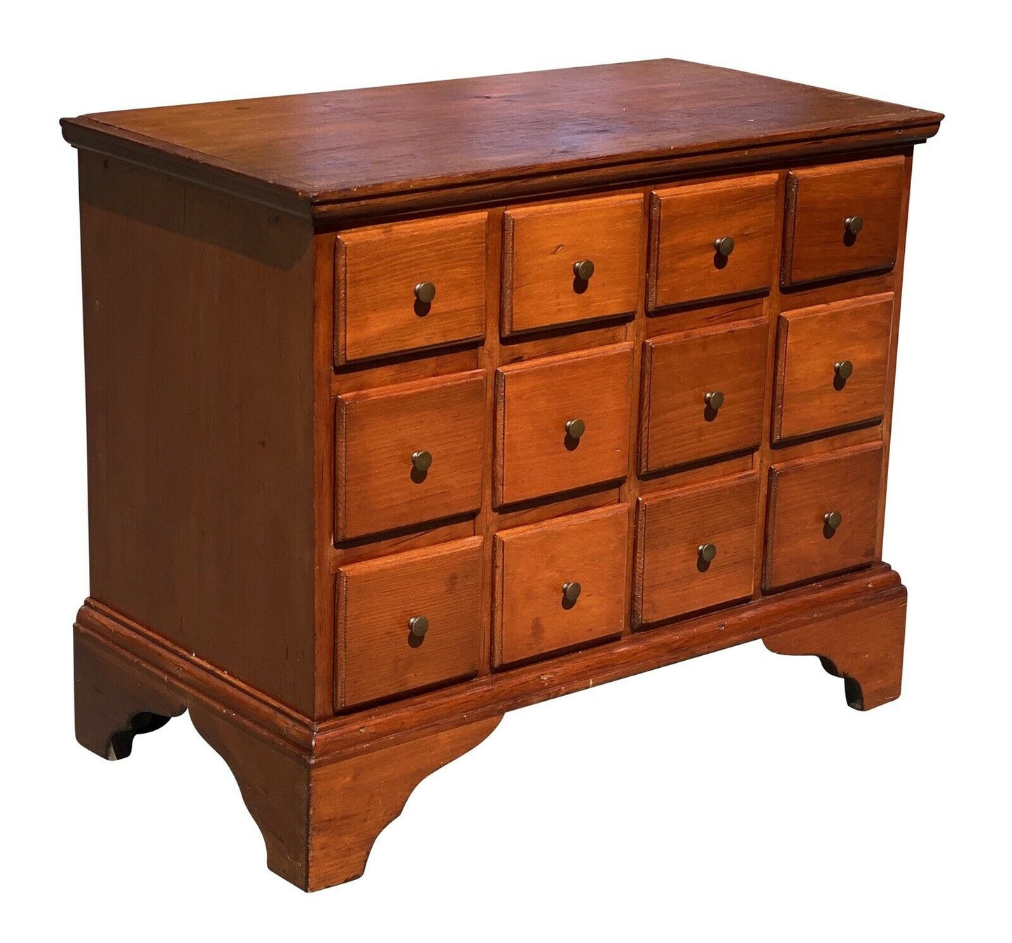 19TH C ANTIQUE PENNSYLVANIA QUEEN ANNE PINE 12 DRAWER SPICE CHEST / SPICE BOX