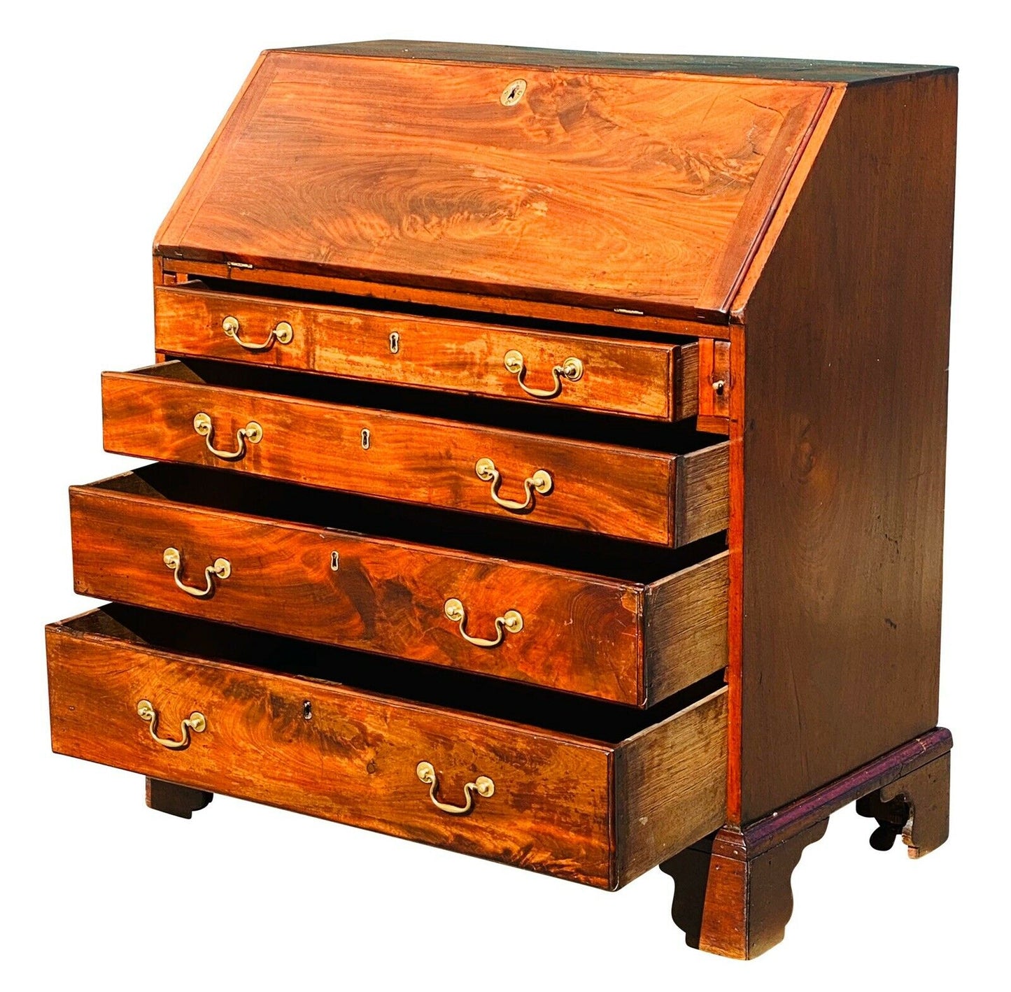 18TH C ANTIQUE CHIPPENDALE MAHOGANY SLANT LID SECRETARY DESK