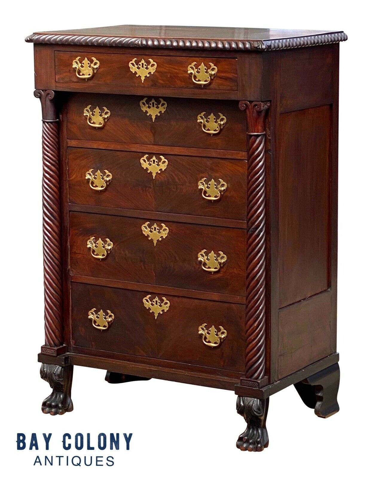 19th C Antique Pennsylvania Neoclassical Mahogany Lingerie Chest / Dresser
