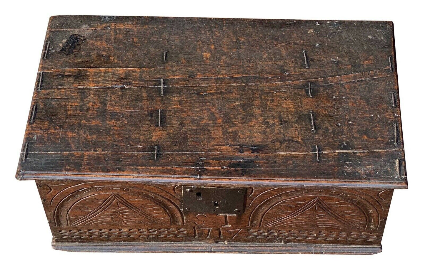 18th C Antique William & Mary Carved Oak Bible Box ~ Dated 1717