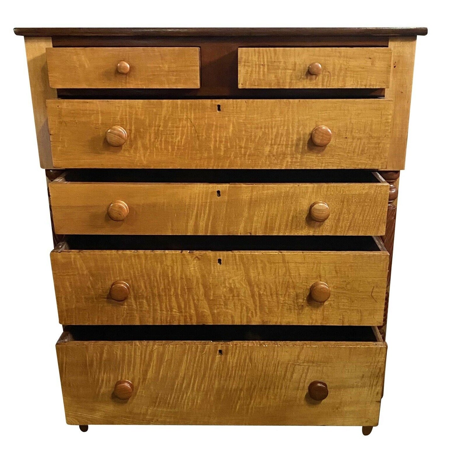 19th C Antique Pennsylvania Sheraton Cherry & Tiger Maple Dresser / Chest