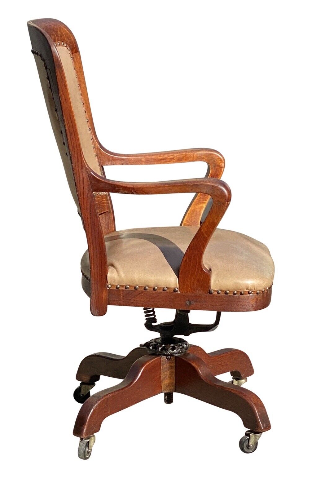 20th C Antique Arts & Crafts Milwaukee Chair Co Oak Swivel Office Desk Chair