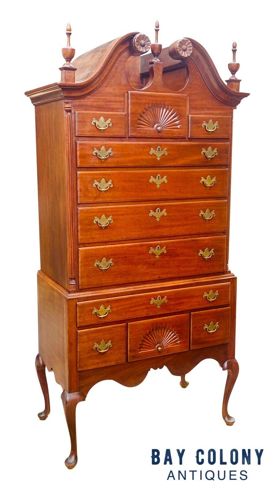 20th C Queen Anne Antique Style Mahogany Highboy Dresser / Chest