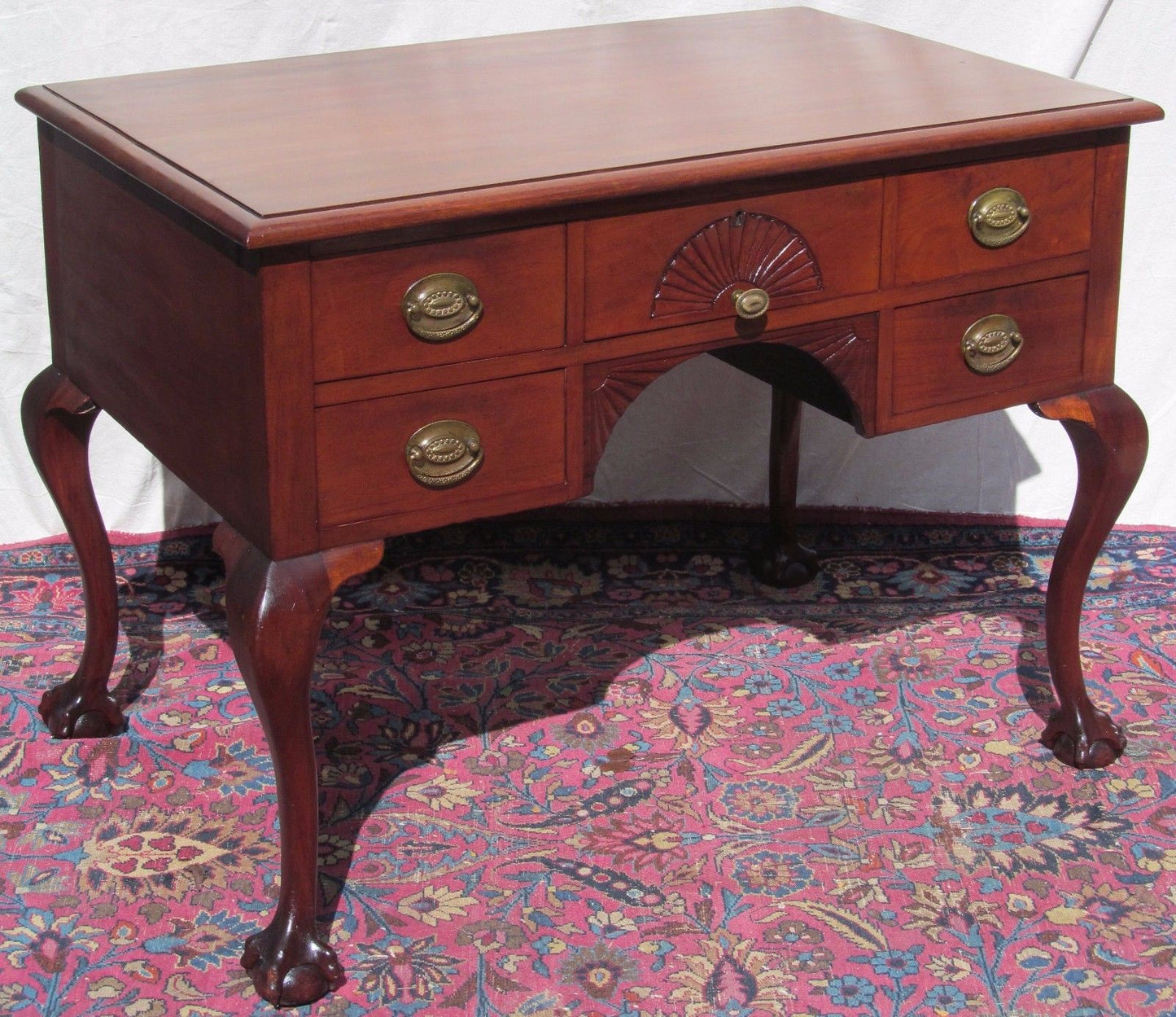 19TH CENTURY BALL & CLAW CHIPPENDALE STYLED MAHOGANY DESK WITH SHELL CARVINGS