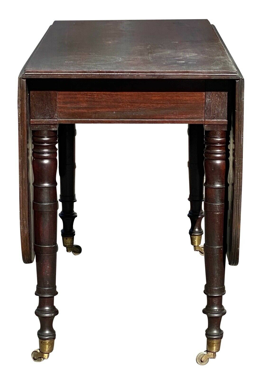 19th C Antique Sheraton Boston Mahogany Drop Leaf Dining Table