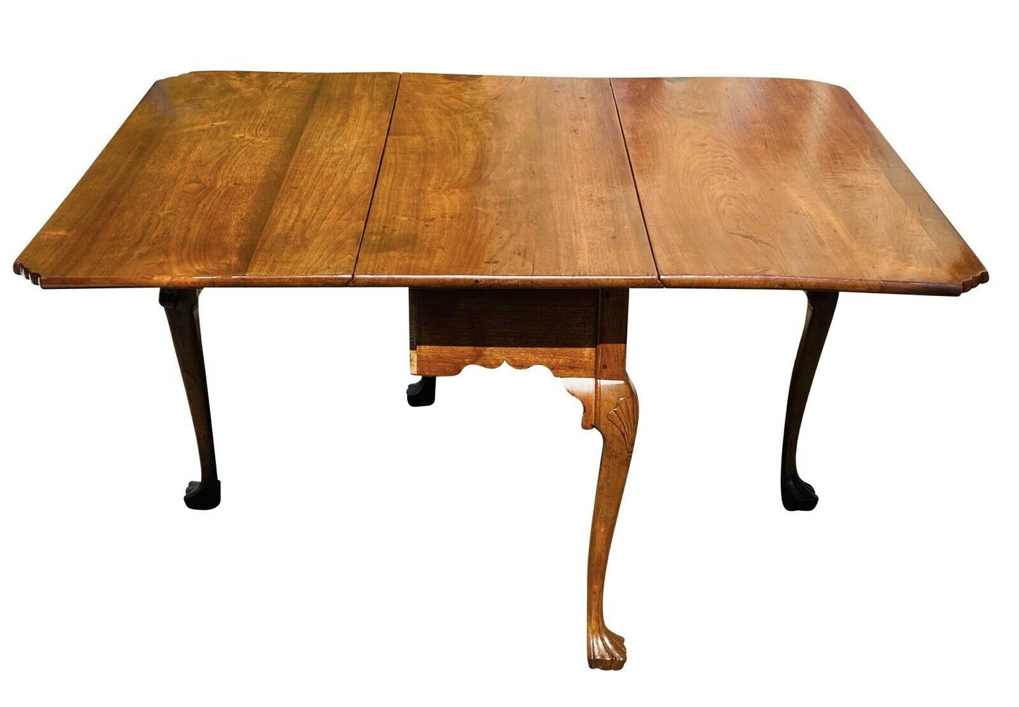 18th C Antique Pennsylvania Walnut Drop Leaf Dining Table With Trifid Feet