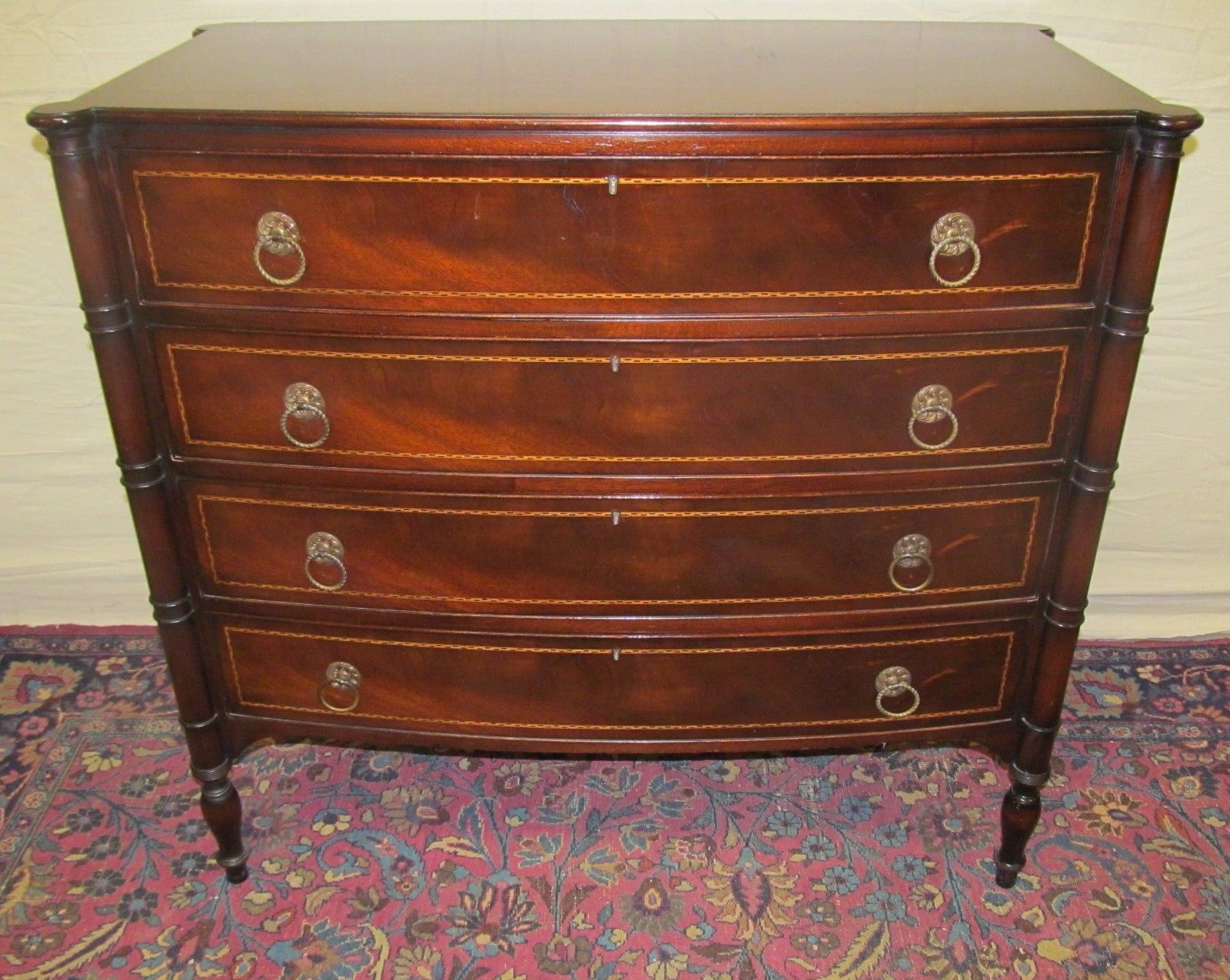 FEDERAL STYLE INLAID MAHOGANY BOW FRONT DRESSER WITH COOKIE CORNERED TOP FEDERAL STYLE INLAID MAHOGANY BOW FRONT DRESSER WITH COOKIE CORNERED TOP