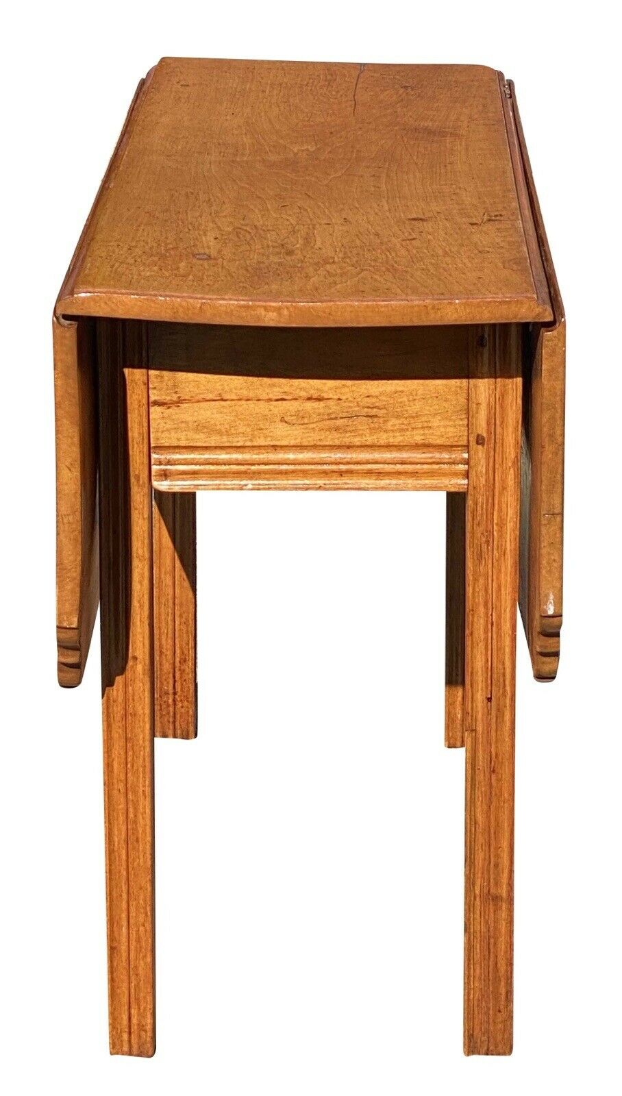 18th C Antique New England Chippendale Tiger Maple Drop Leaf Dining Table