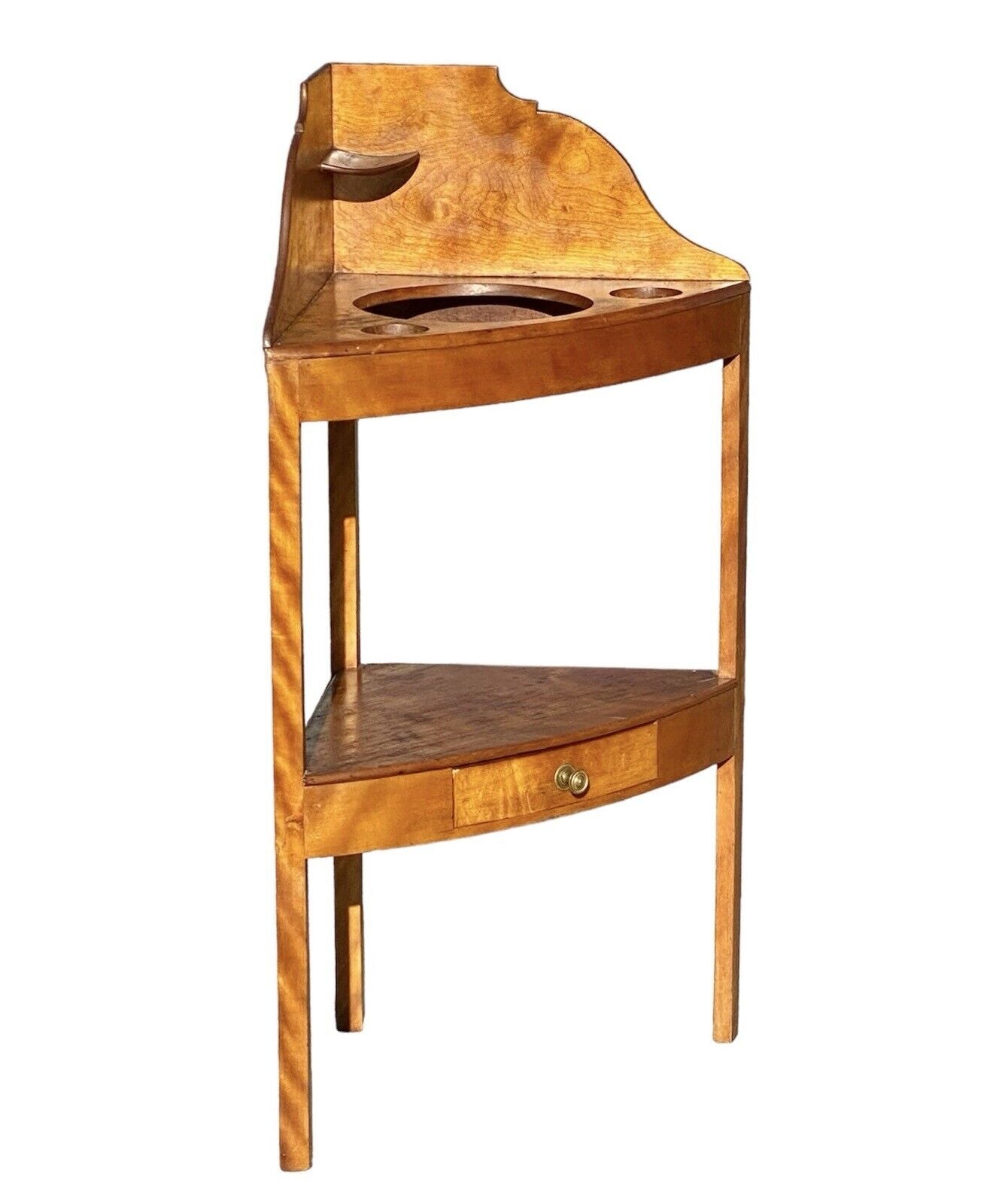 Antique New England Flame Birch Corner Wash Stand / Plant Stand
