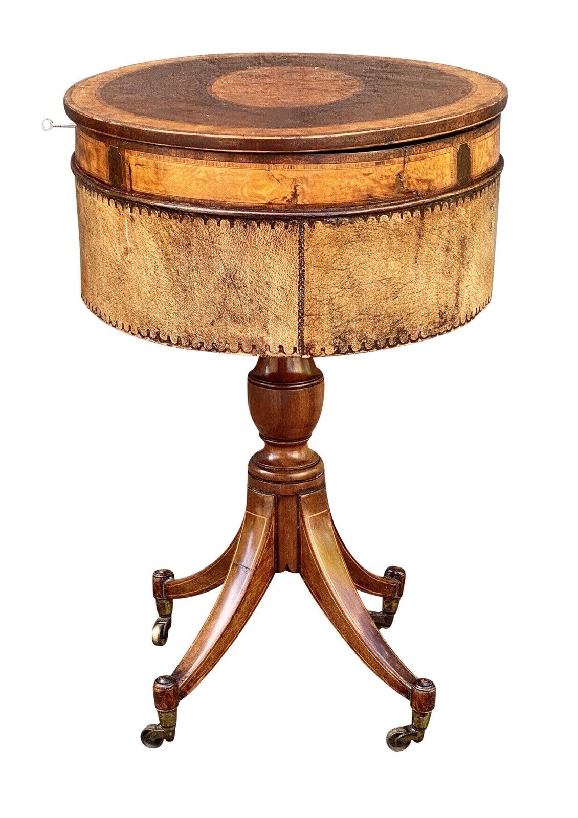 19th C Antique Regency Mahogany & Satinwood Sewing Stand / Work Table
