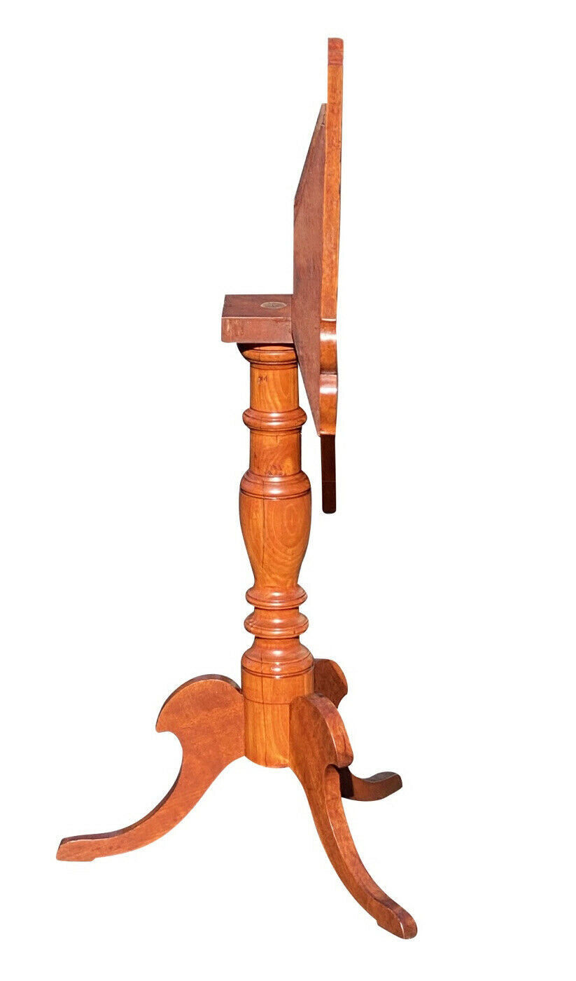 19TH C ANTIQUE NEW YORK CHERRY TILT TOP CANDLE STAND / END TABLE