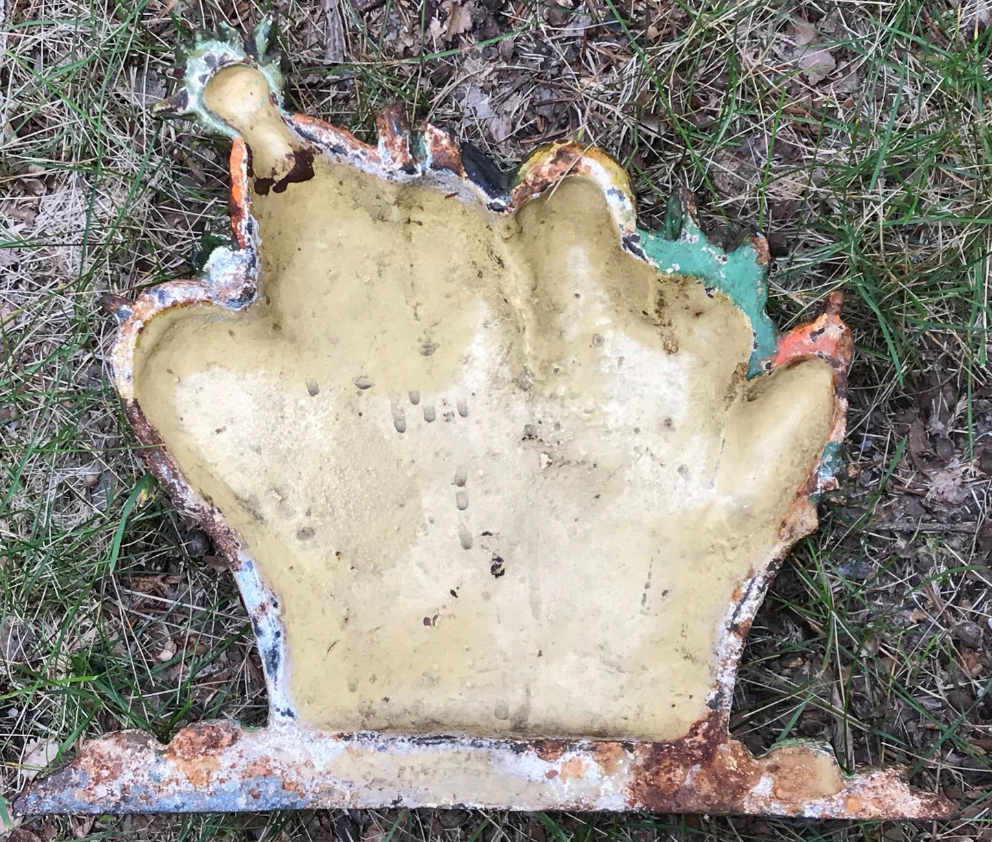 ANTIQUE HUBLEY CAST IRON BASKET OF FRUIT DOORSTOP W/ POLY CHROME PAINT