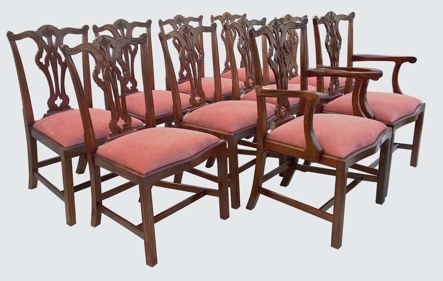 EXCEPTIONALLY FINE SET OF 10 CHIPPENDALE STYLE MAHOGANY DINING CHAIRS-A-1 COND.