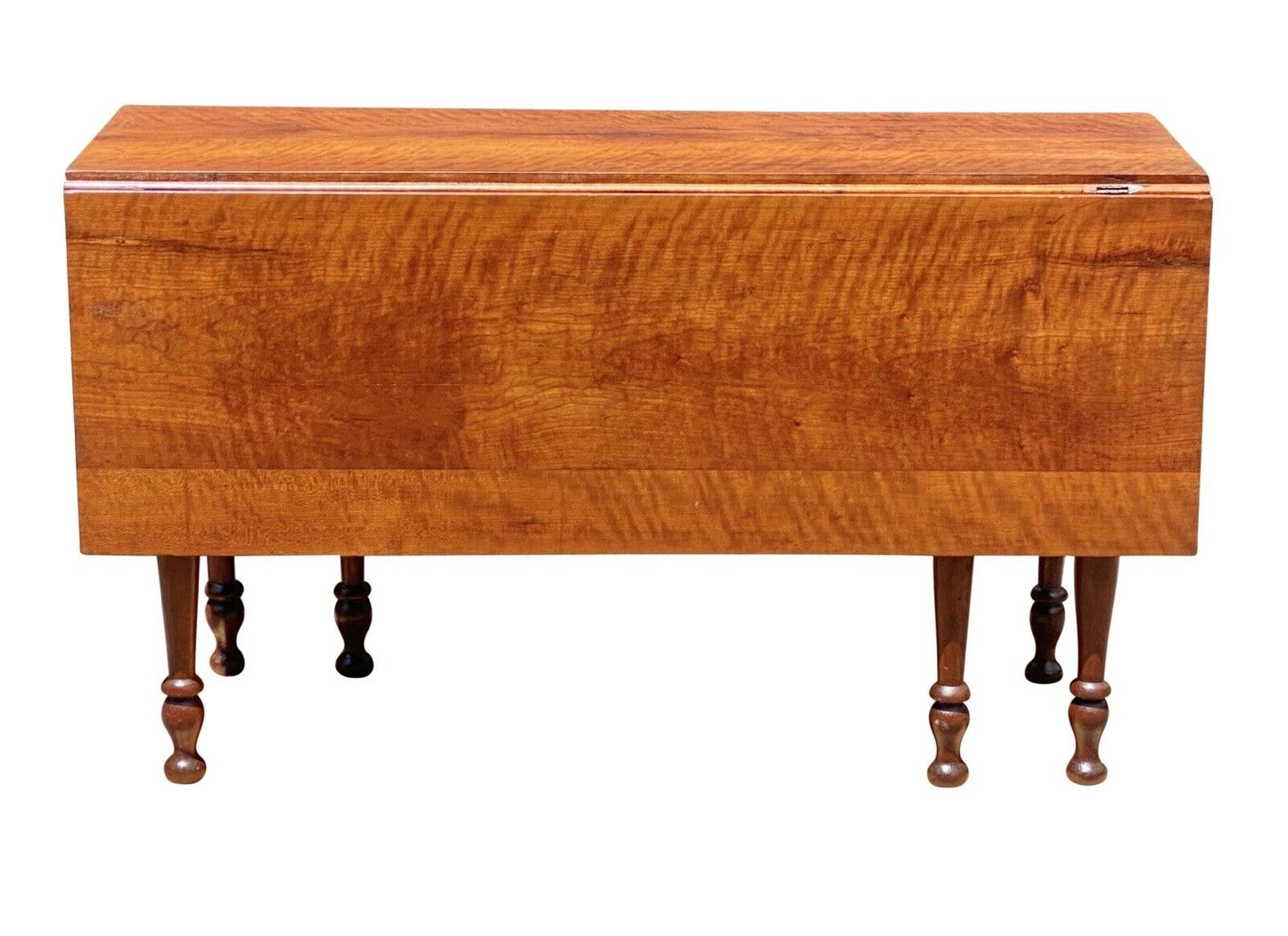 19th C Antique Sheraton Figured Cherry Drop Leaf Dining Table - 52" Long