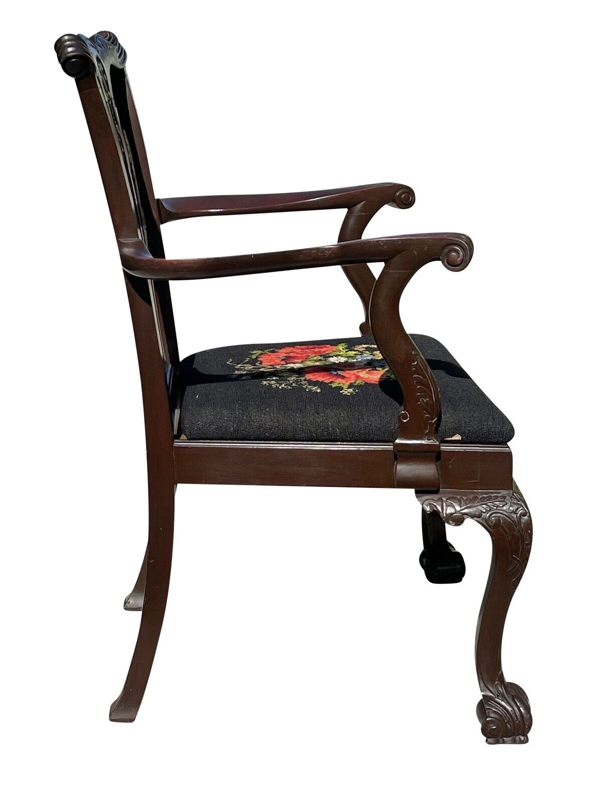 Late 19th Century Chippendale Mahogany Desk Chair - Elaborately Carved & Rare