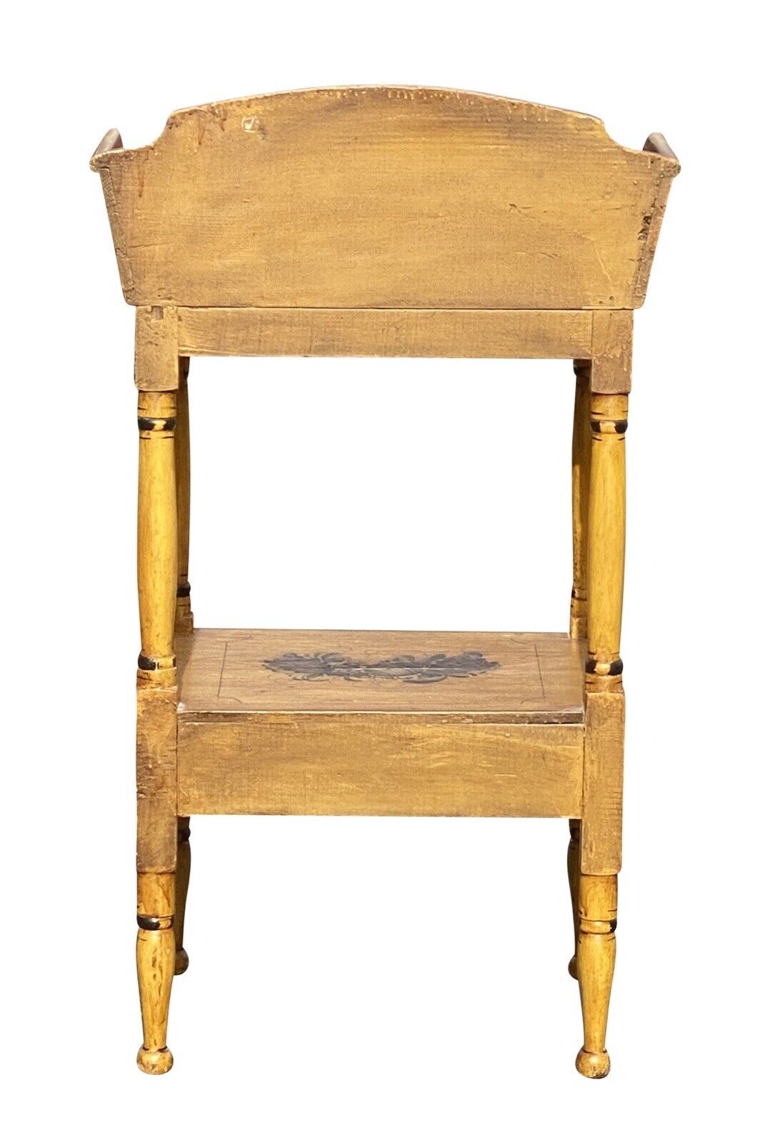 19th C Antique Sheraton Yellow Fancy Paint Washstand With Drawer
