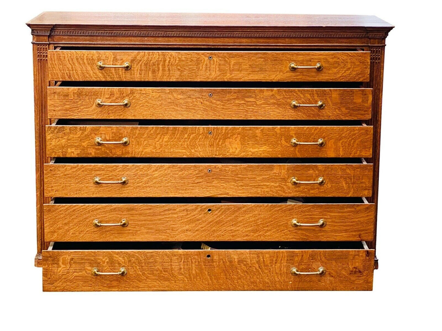 19TH C ANTIQUE LARGE VICTORIAN TIGER OAK 6 DRAWER LATERAL FILE CABINET ~ 5+ FEET