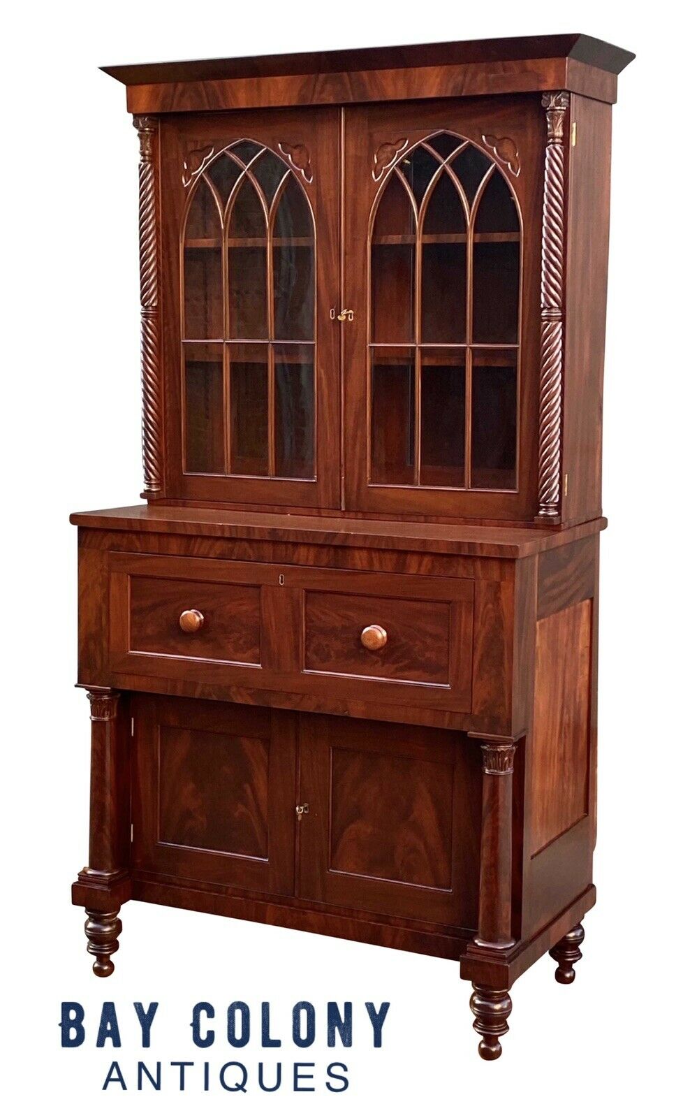 19th C Antique Classical Mahogany Philadelphia Quervelle Butlers Desk / Bookcase