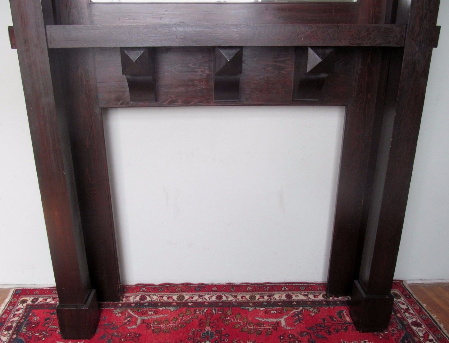 ANTIQUE RARE MISSION OAK ARTS & CRAFTS MANTLE IN FUMED ORIGINAL FINISH
