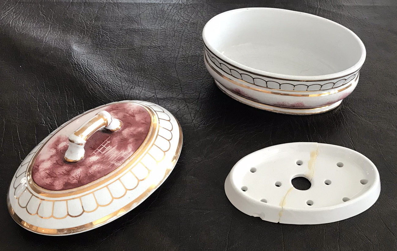 EXCELLENT COMPLETE 6 PC STONE CHINA TOILETRY COMMODE CHAMBER POT SET