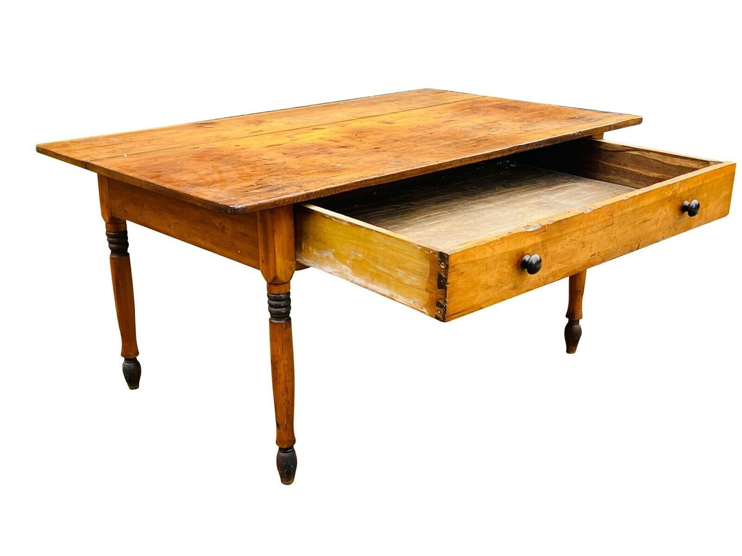 19TH C ANTIQUE COUNTRY PRIMITIVE NEW ENGLAND SCRUBBED PINE TAVERN TABLE ~ 5 FEET